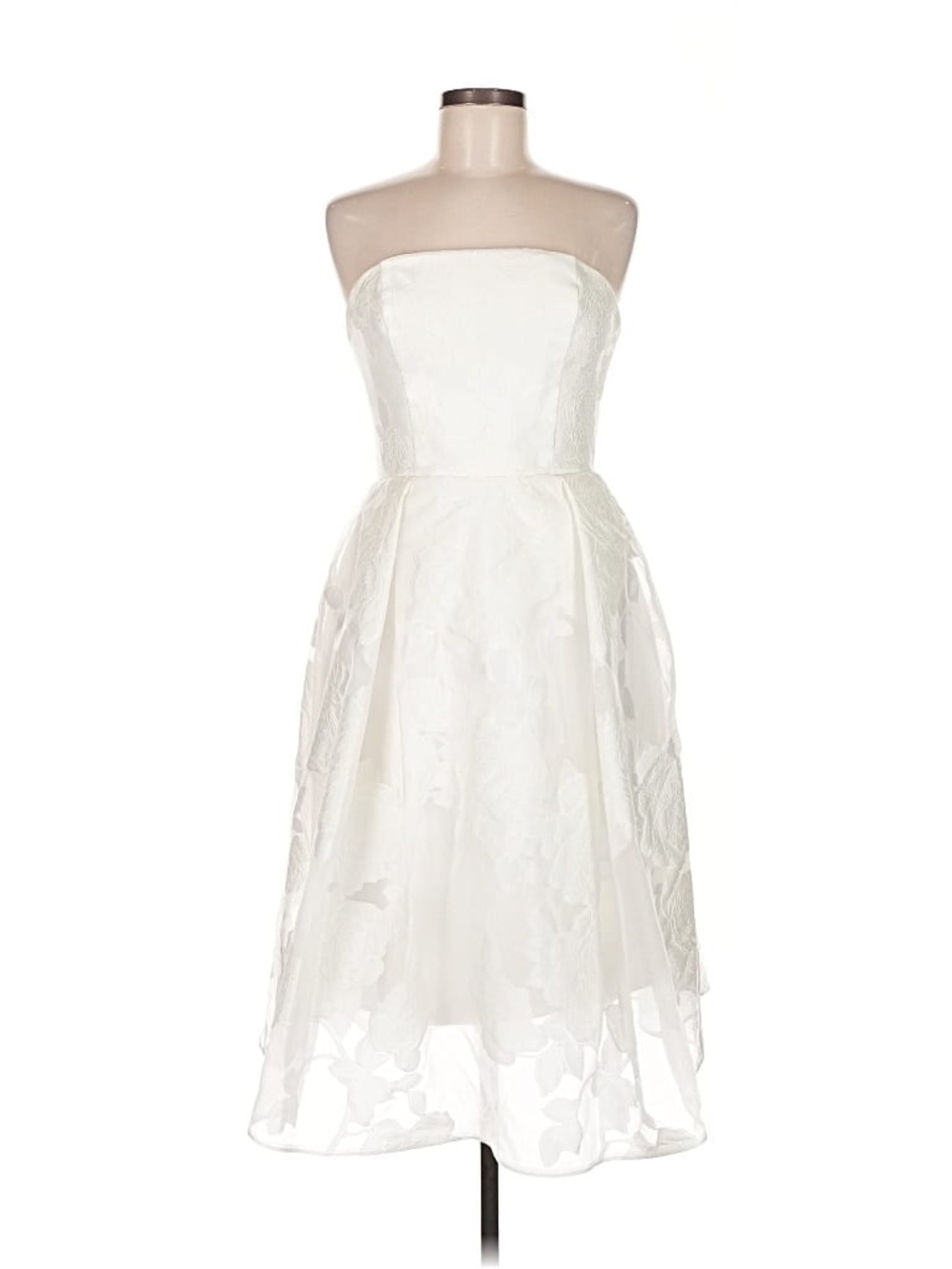 Amsale Strapless White Floral Midi Cocktail Dress
